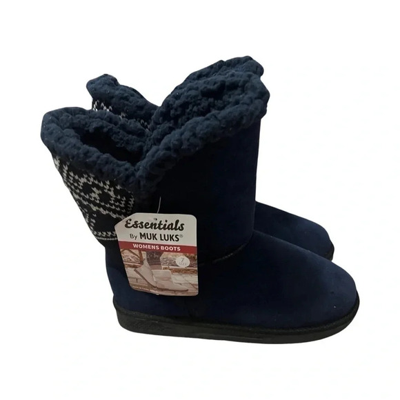 Muk‎ Luks Sweater Knit Winter Boots Blue/white Size 7 - Picture 1 of 5